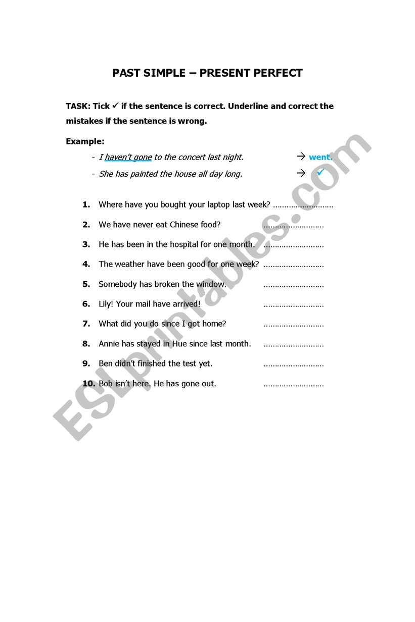 Past simple - Present Perfect worksheet