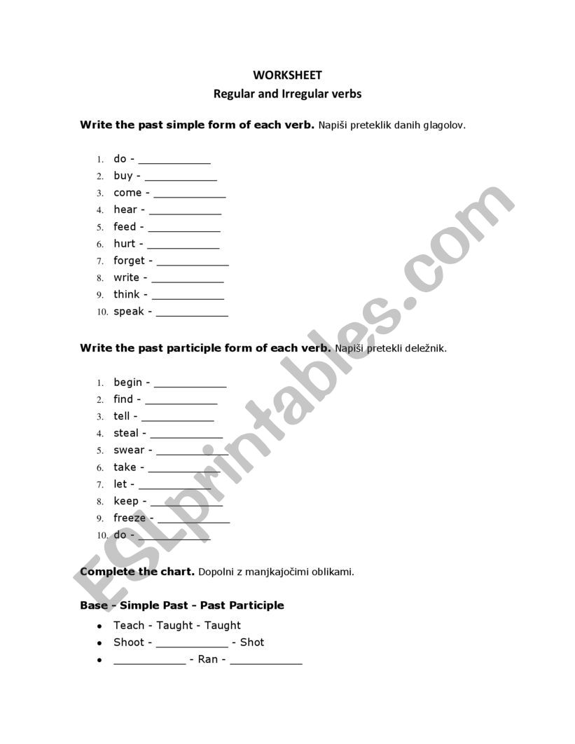 Regular and Irregular Verbs worksheet