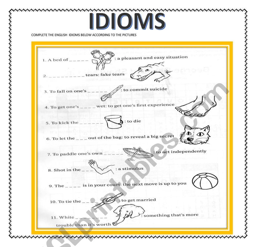 Idoms , vocabulary  worksheet