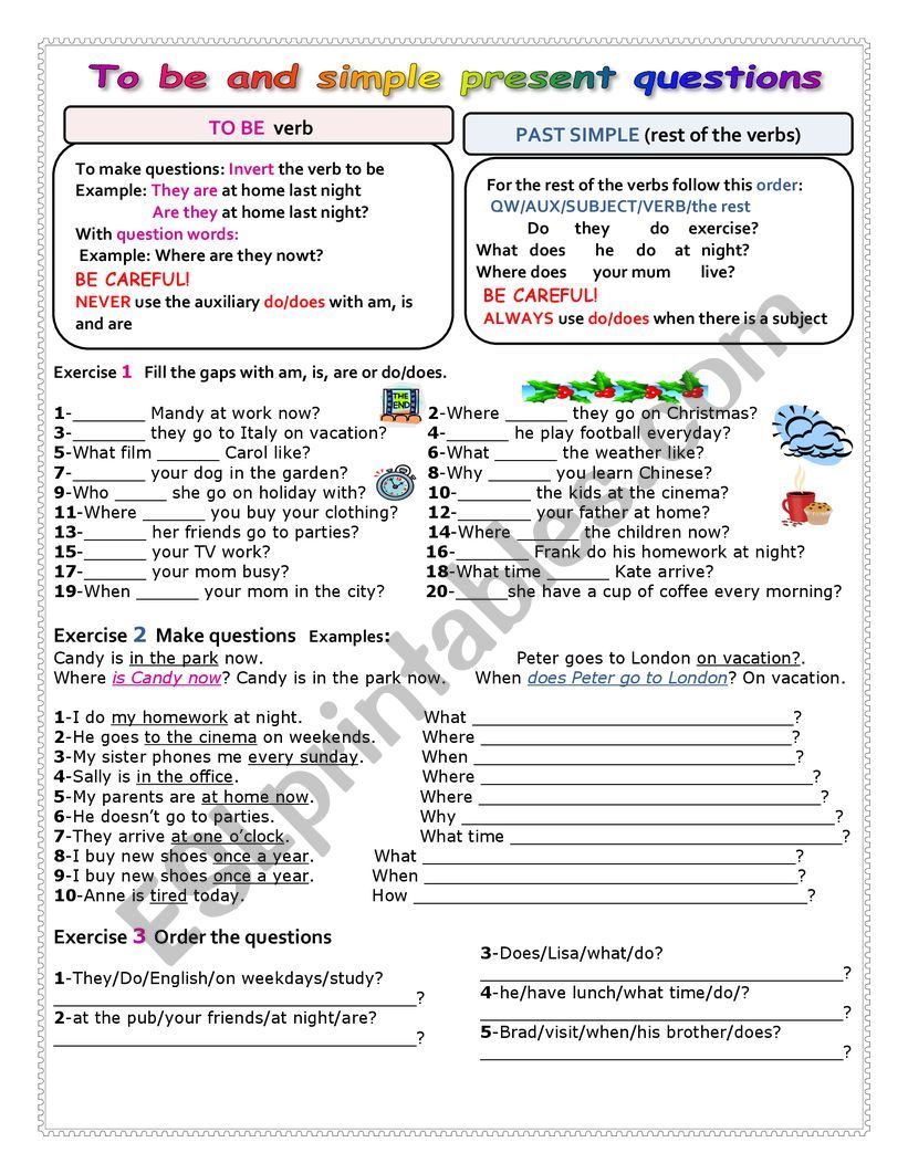 To be verb and present simple worksheet