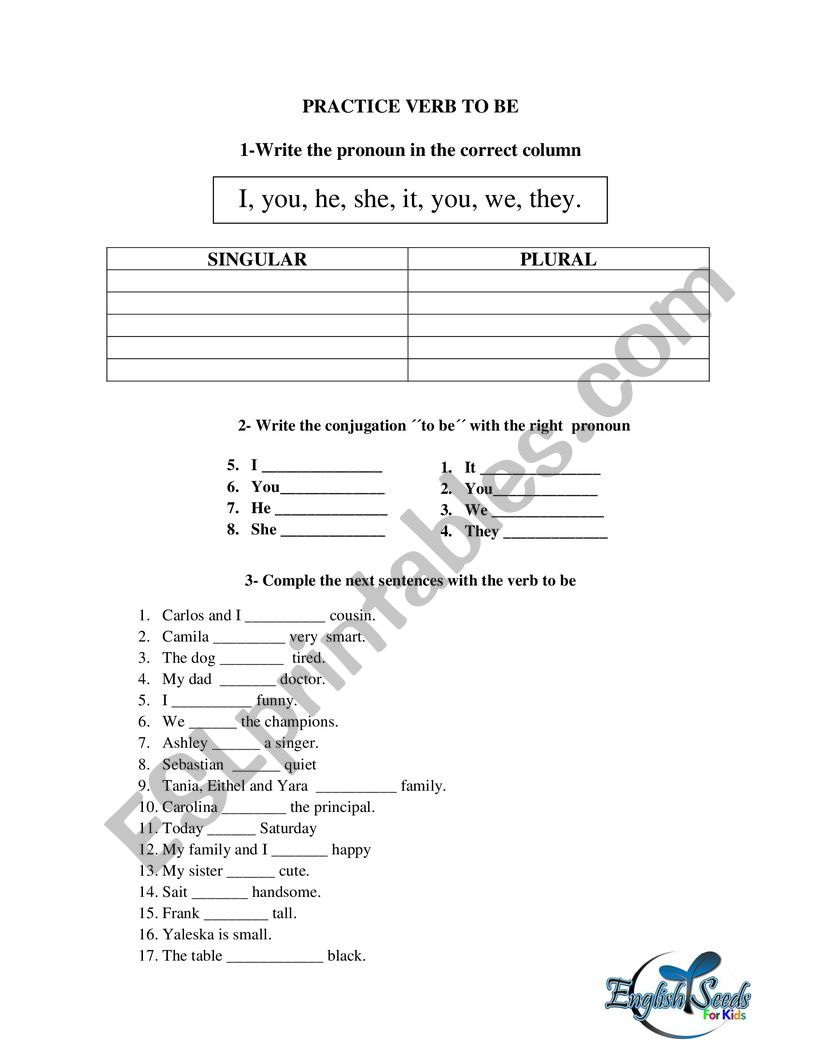 verb tobe worksheet