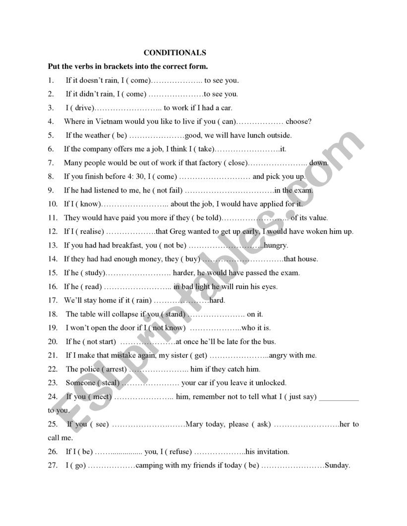 Conditionals worksheet