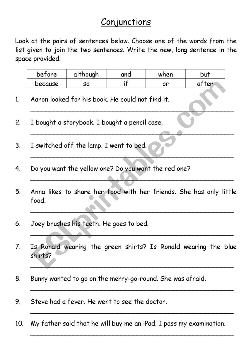 Conjunctions - Grammar Worksheet