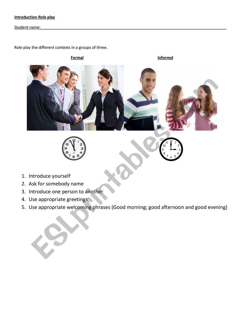 Introduction role play worksheet