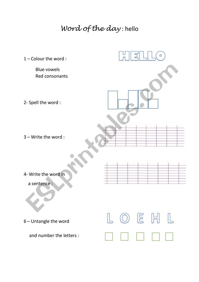 Word of the day : HELLO worksheet