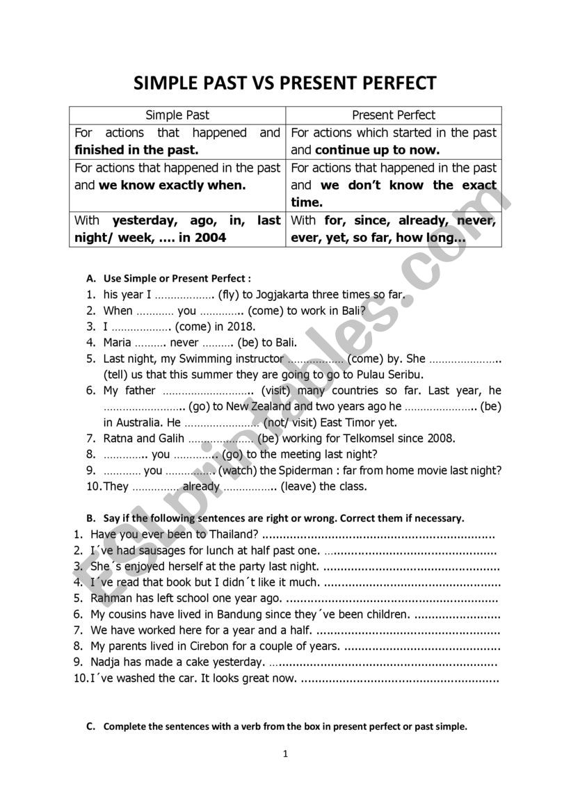 SIMPLE PAST / PAST PERFECT worksheet