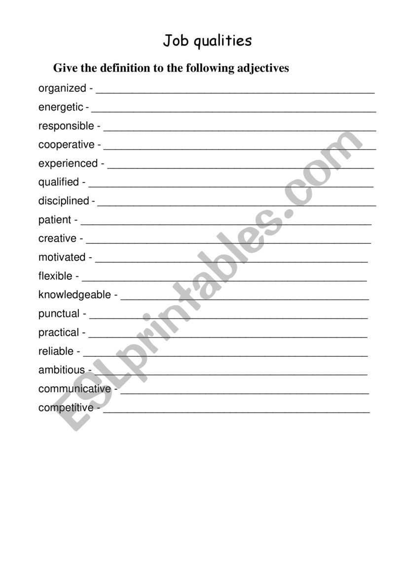Job qualities worksheet