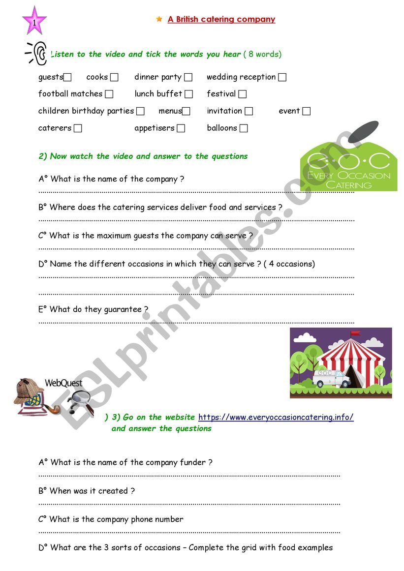 A British catering ndustry  worksheet