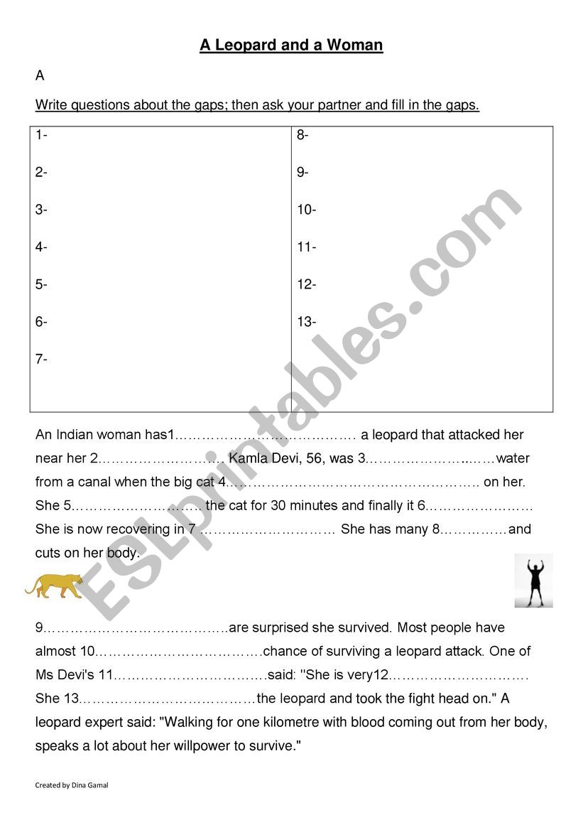 A Leopard and a Woman worksheet