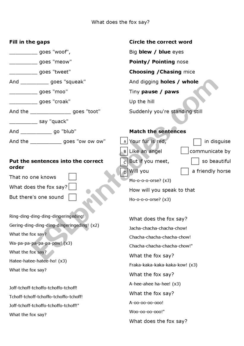 What does the fox say? worksheet