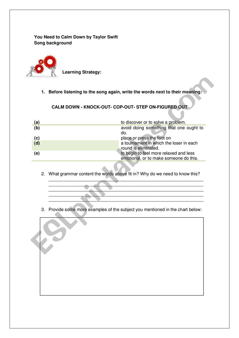 Calm Down by Taylor Swift worksheet