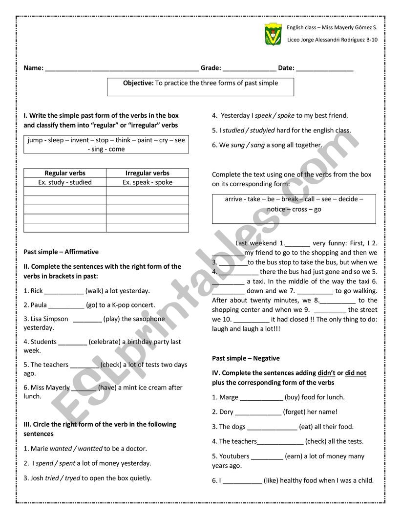 Past simple exercise worksheet