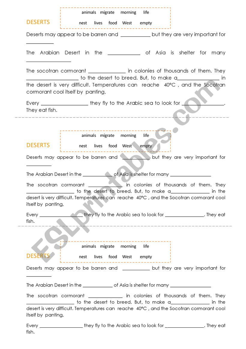 DESERTS worksheet