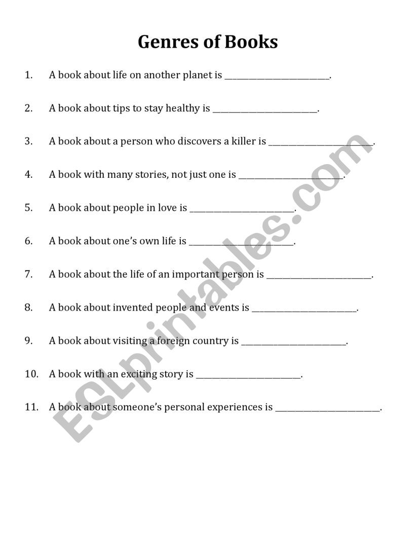 Genre of Books worksheet