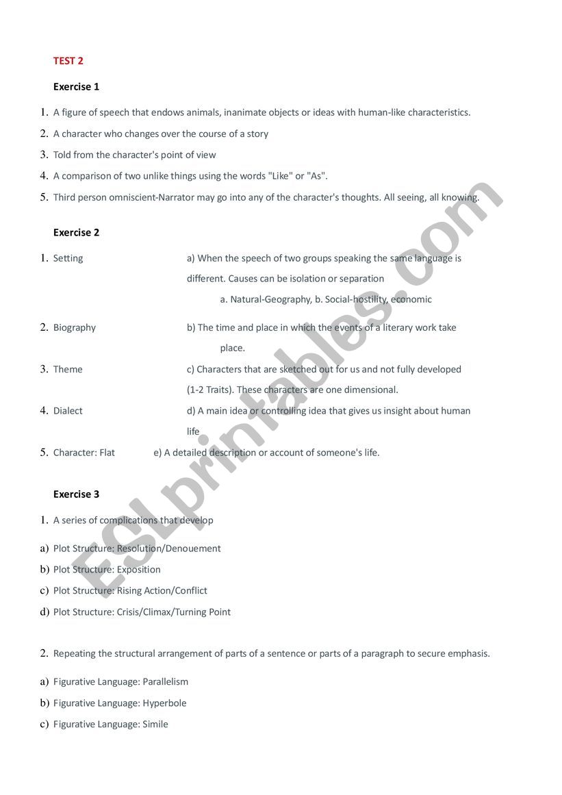 Figurative language test + key