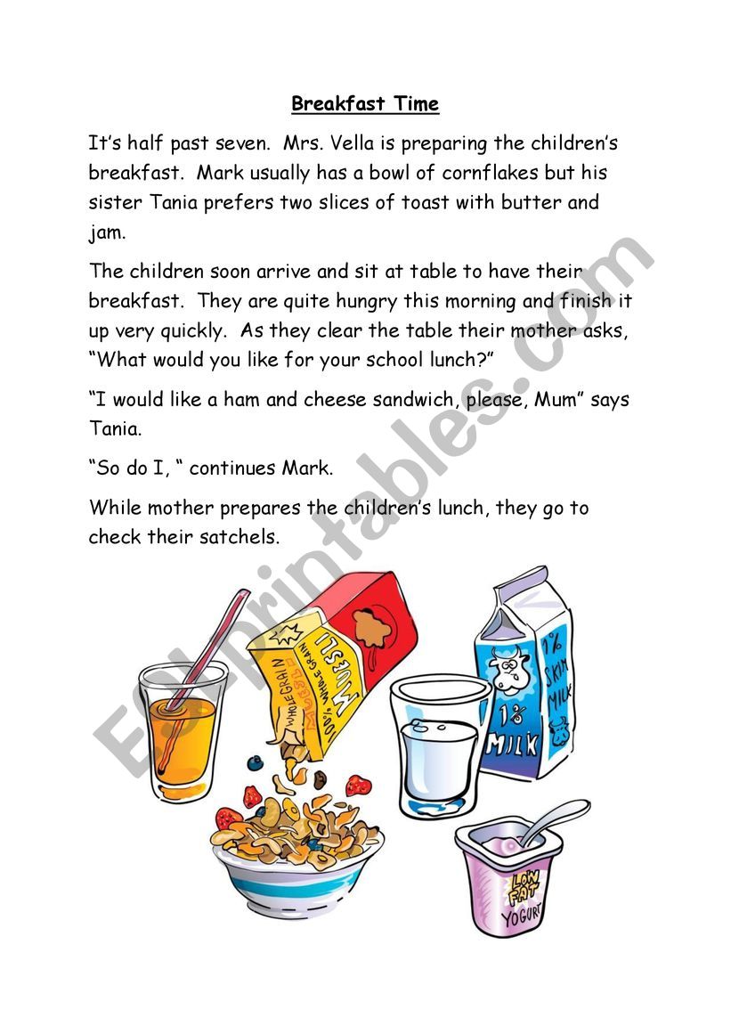 Breakfast time worksheet