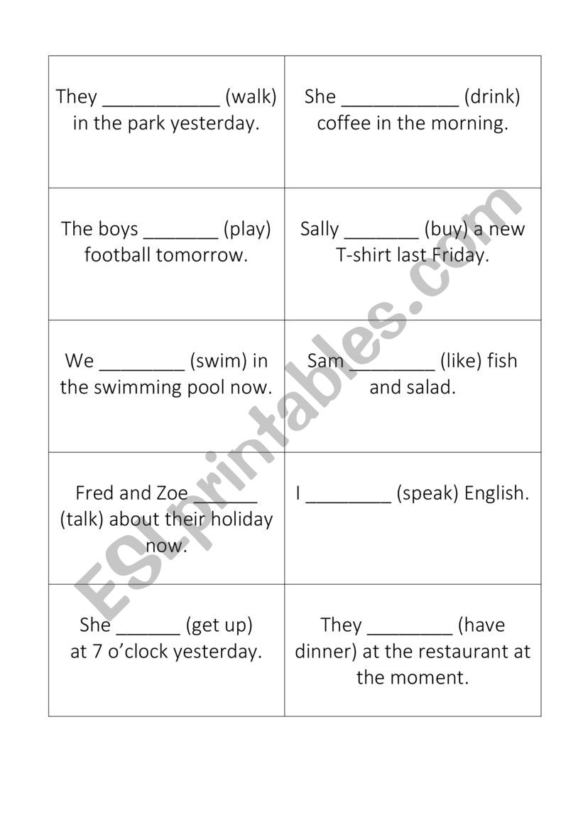 Tenses (cards) worksheet