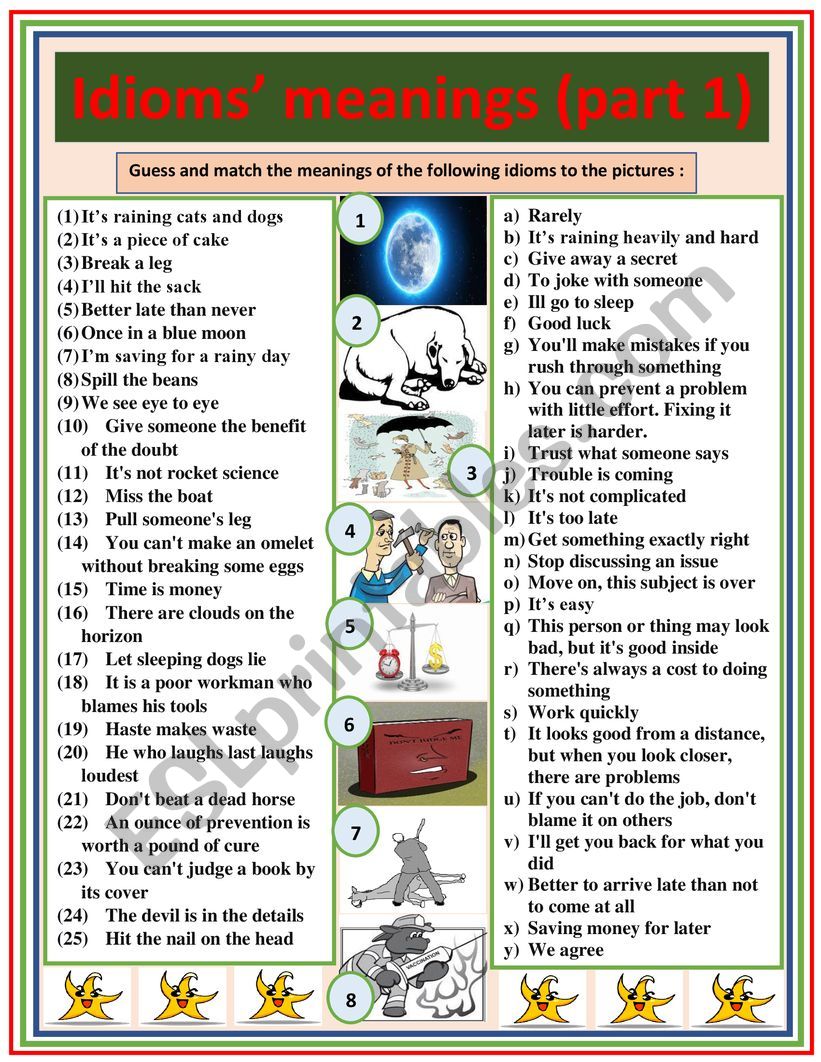 Idioms meanings (part 1)  worksheet