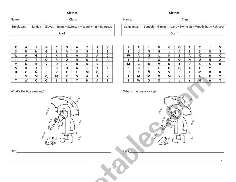 Clothes worksheet