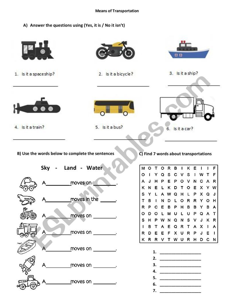 Transportation worksheet