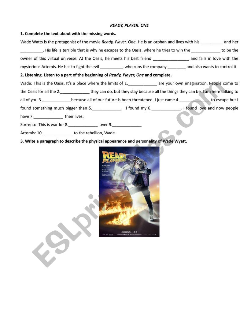 MOVIE WORKSHEET: READY, PLAYER, ONE