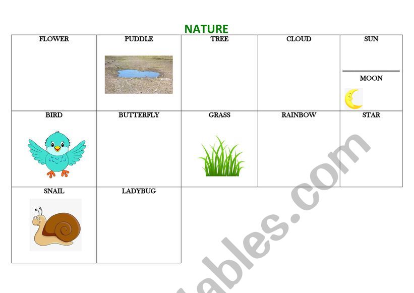 NATURE  worksheet