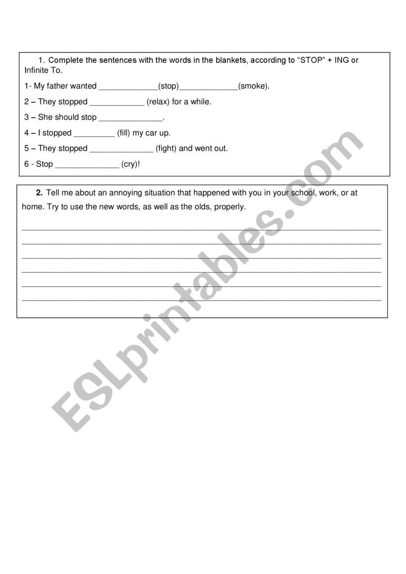 Stop+ing worksheet