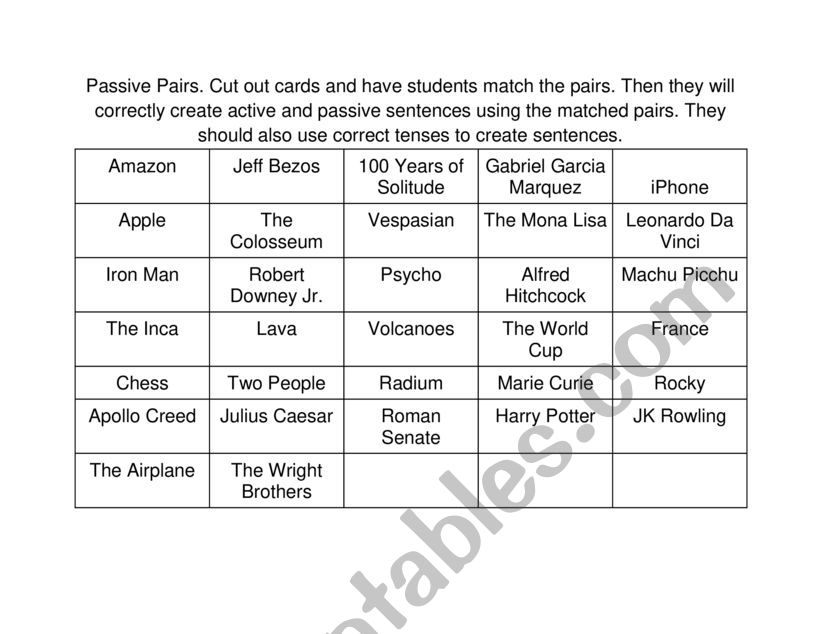 Passive Pairs worksheet