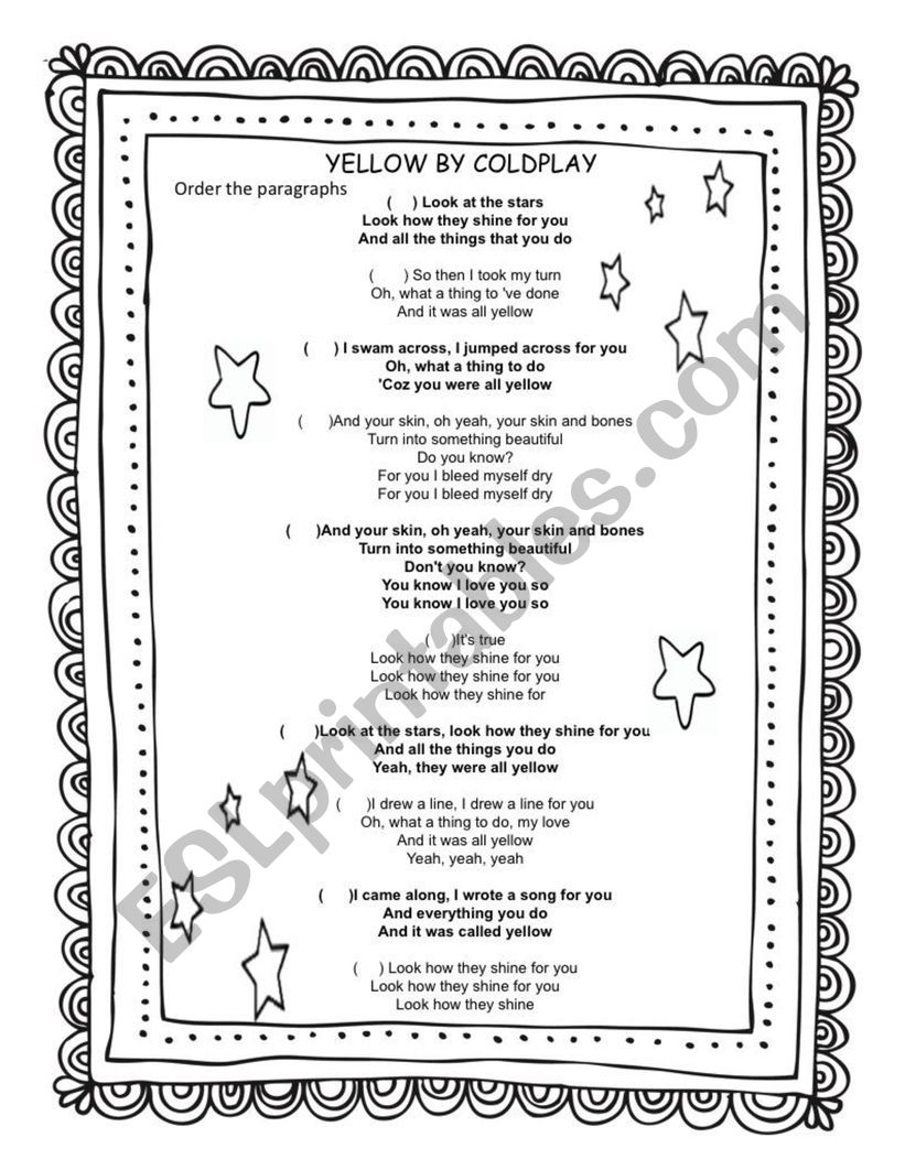YELLOW BY COLDPLAY worksheet