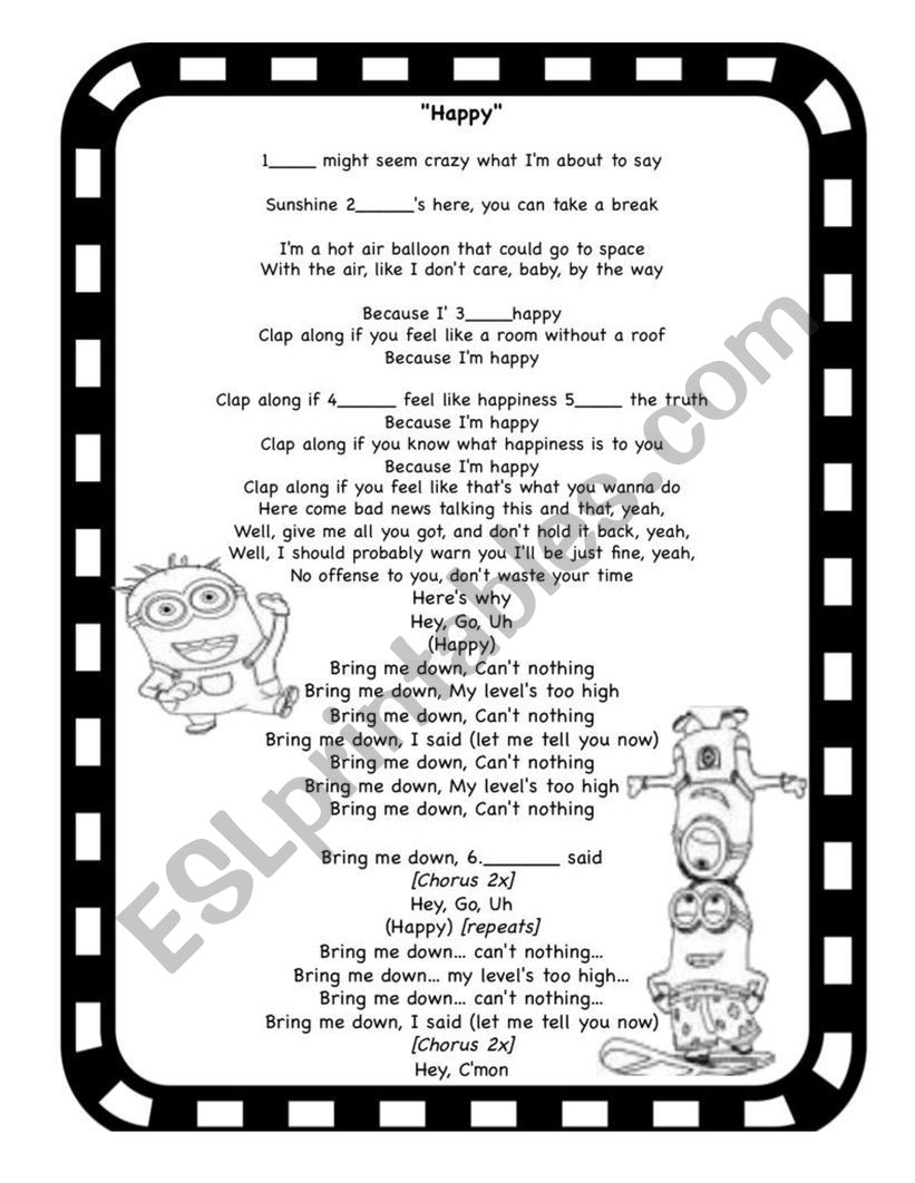 HAPPY BY PHARRELL WILLIAMS worksheet