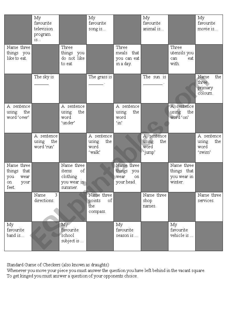 ESOL Preposition Checkers worksheet