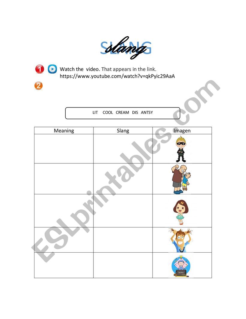 slang worksheet