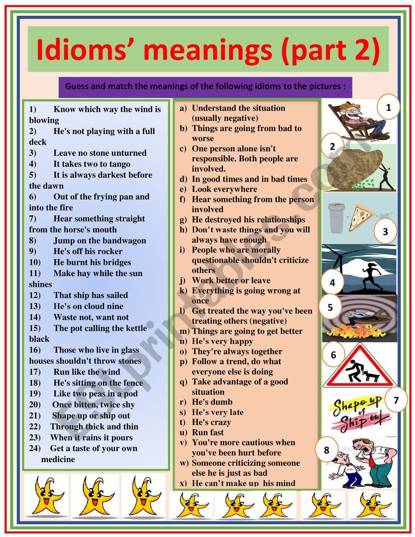 Idioms meanings (part 2)  worksheet