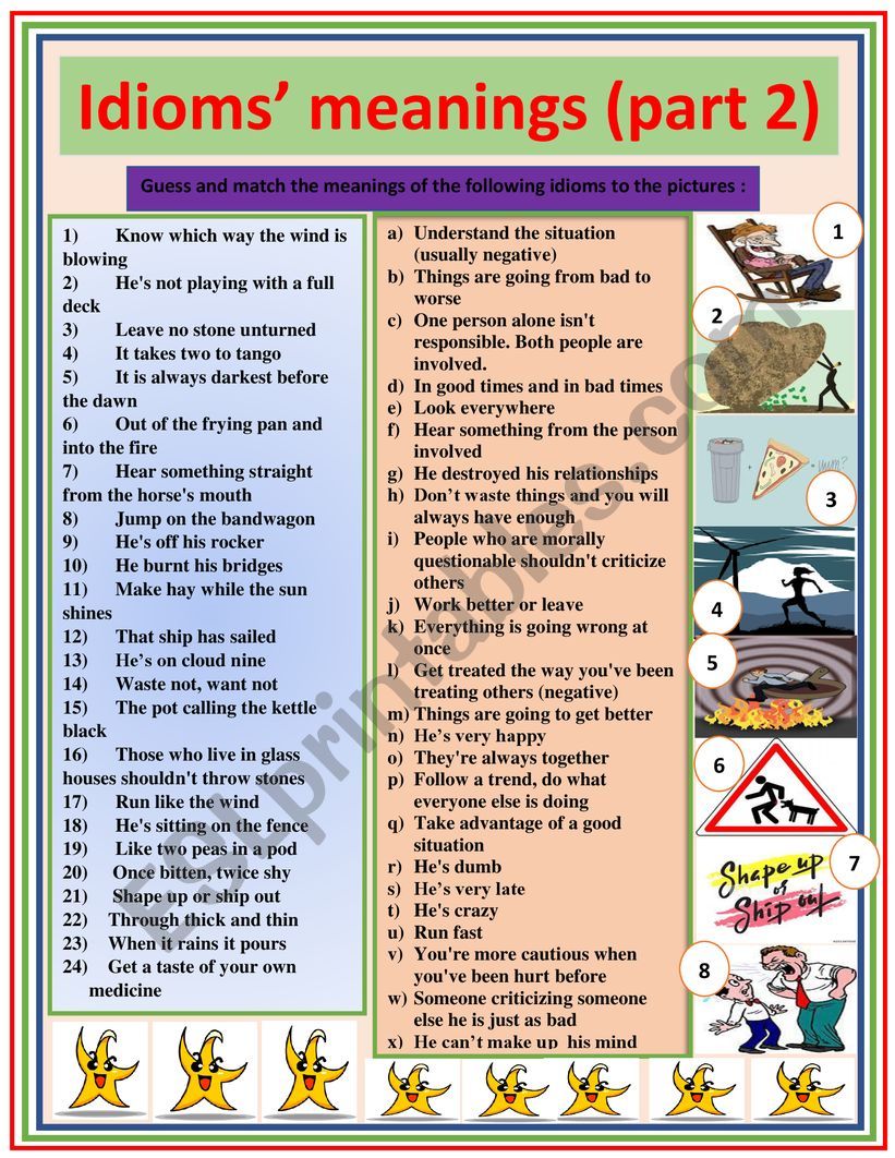 IdiomsÂ´ meanings (part 2)  worksheet