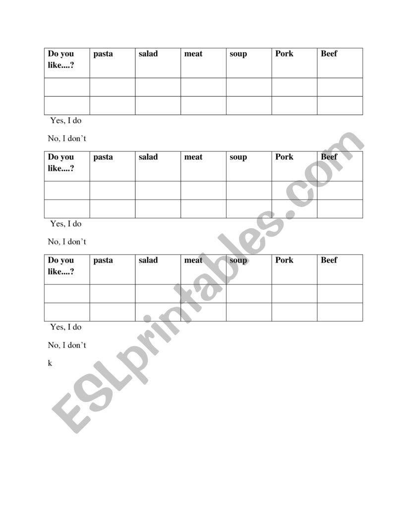 do you like.... worksheet