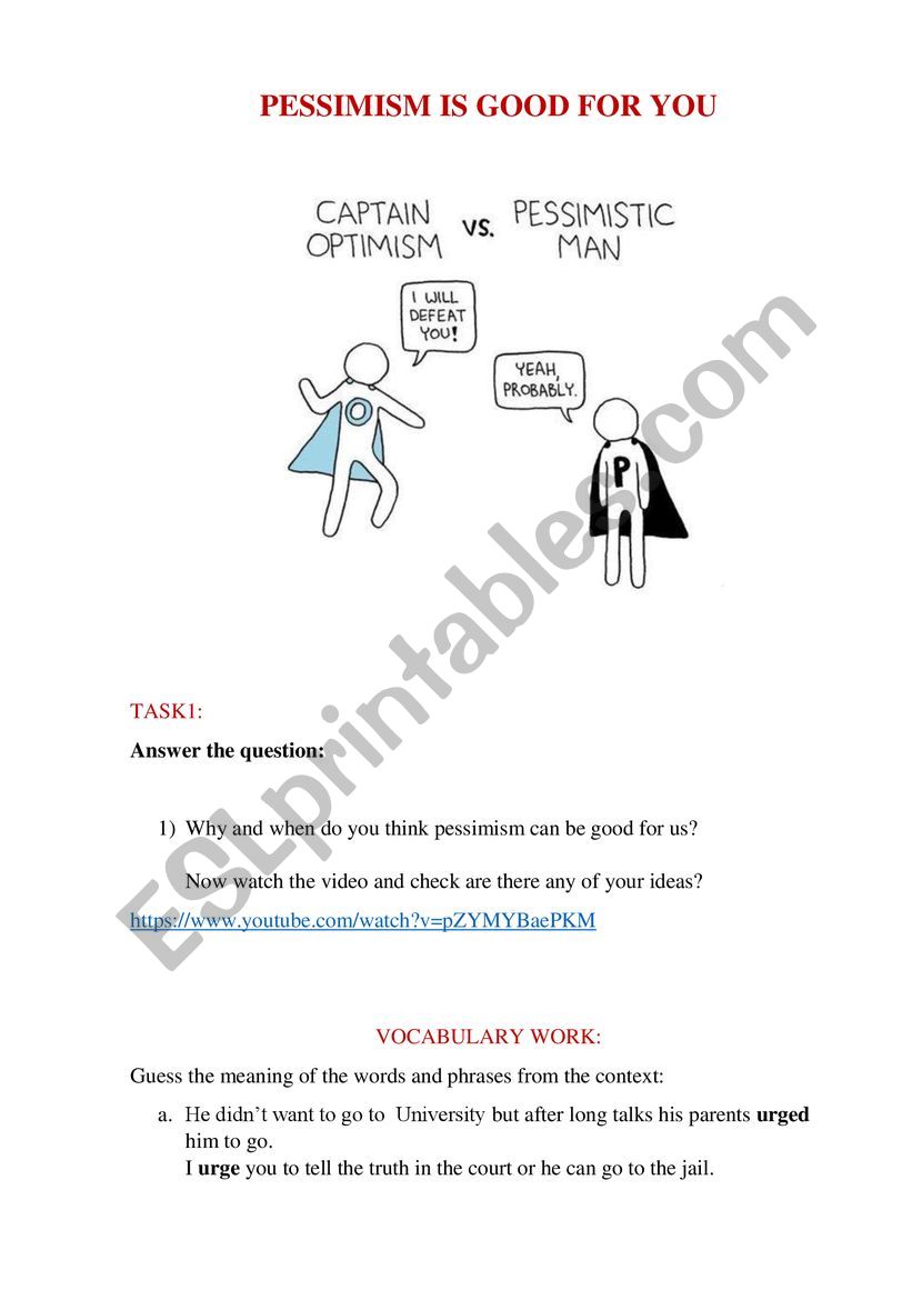 Pessimism is good for you worksheet