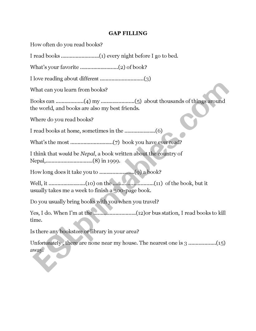 Exercises about Topic: Book worksheet