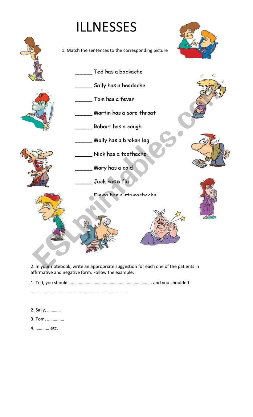 Illnesses and suggestions worksheet