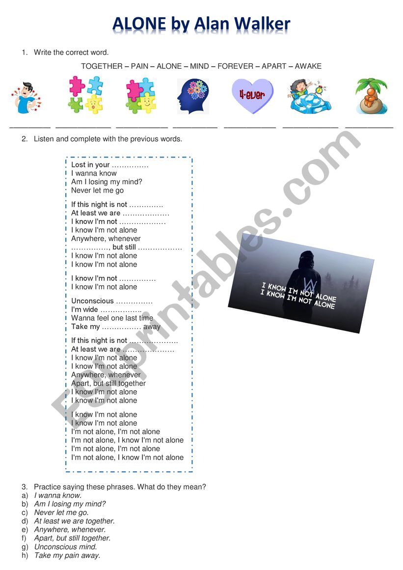 Alone by Alan Walker  worksheet