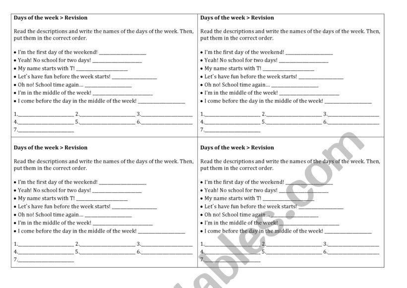 Days of the Week worksheet