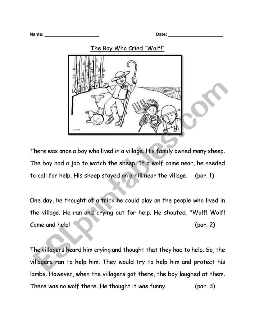 The boy who cried wolf worksheet