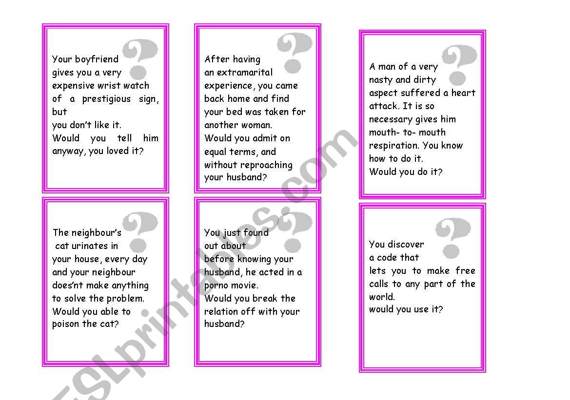 Scruples Game worksheet