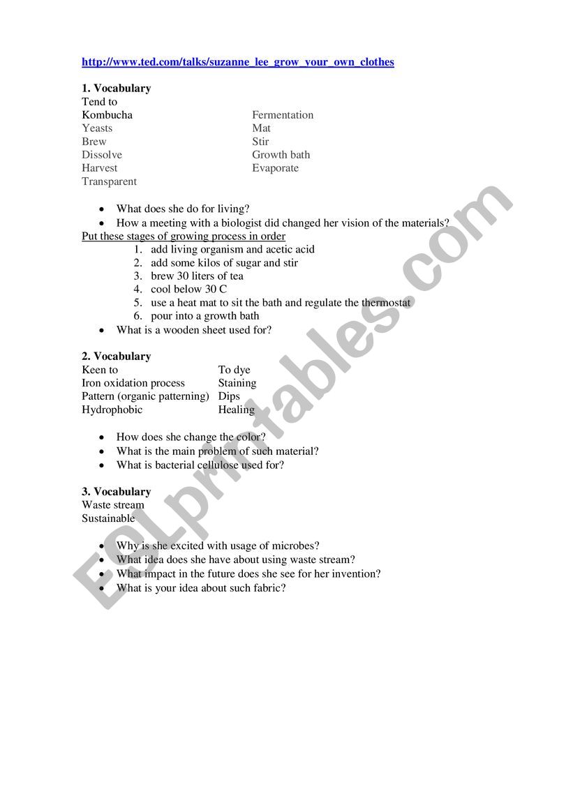 Fabric grow fashion worksheet