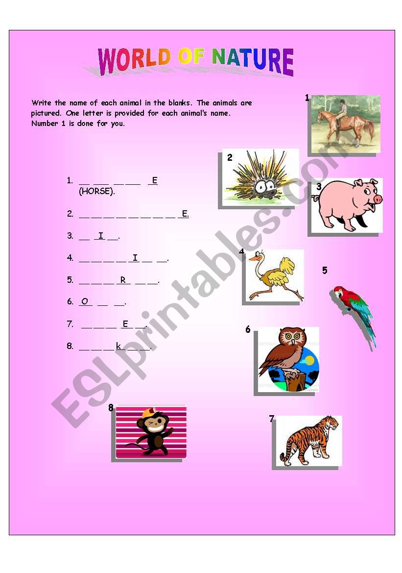 WORLD OF NATURE worksheet