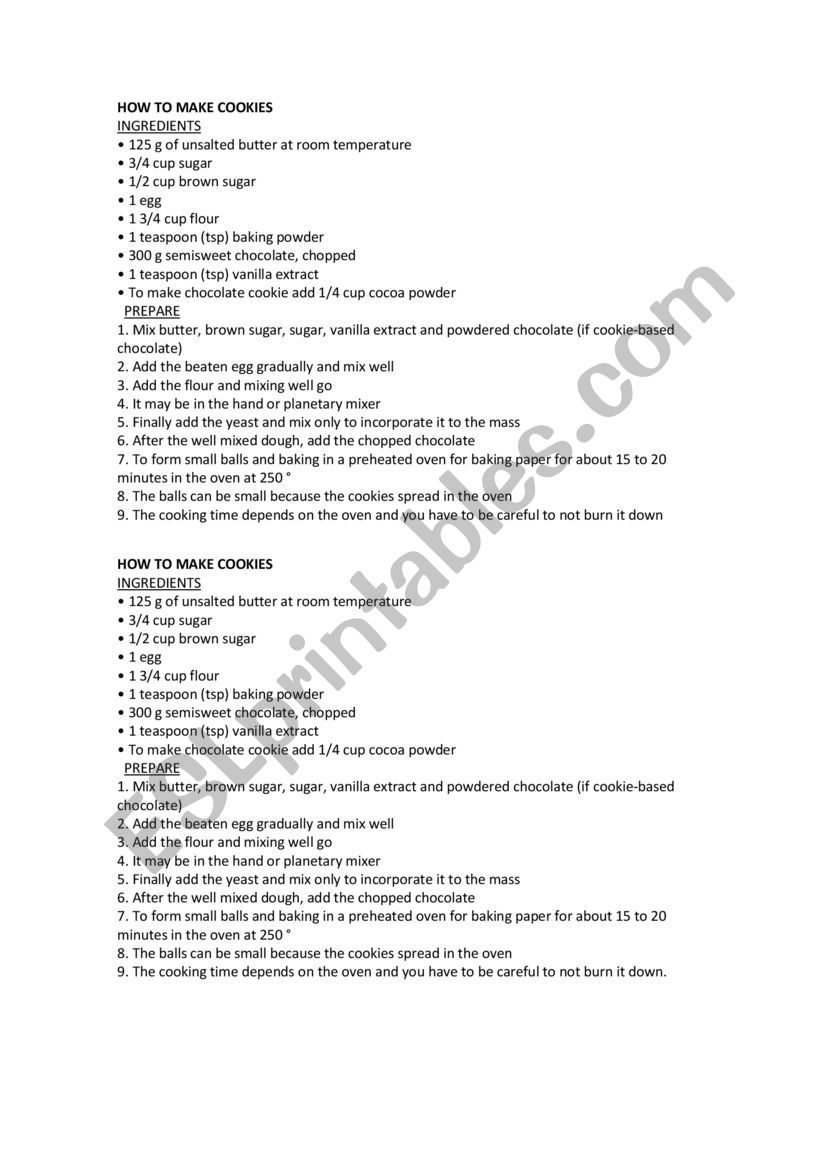 How to make a cookie worksheet