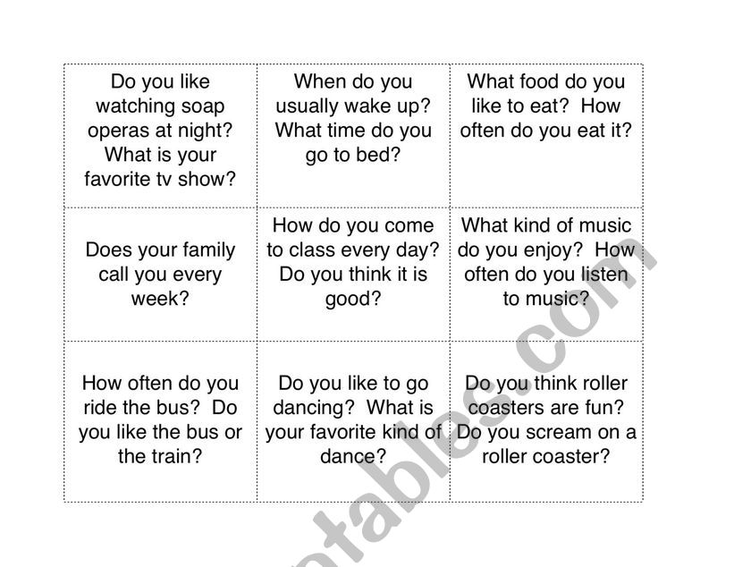 CONVERSATION CARDS worksheet