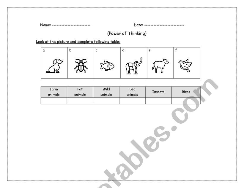 Animals worksheet