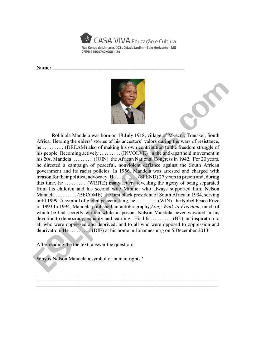 Human Rights - Mandela worksheet