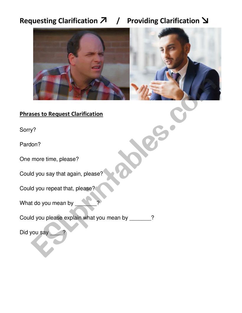 Requesting Clarification: Role Play exercise