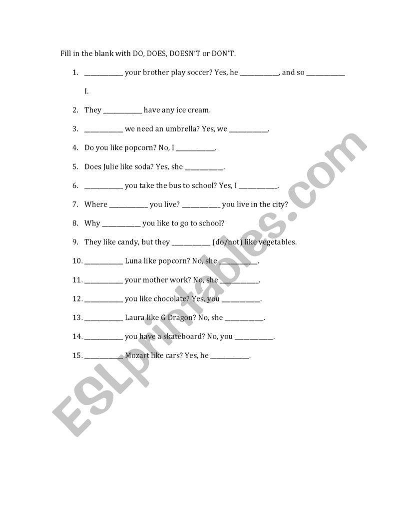 Simple Present: do and does. worksheet